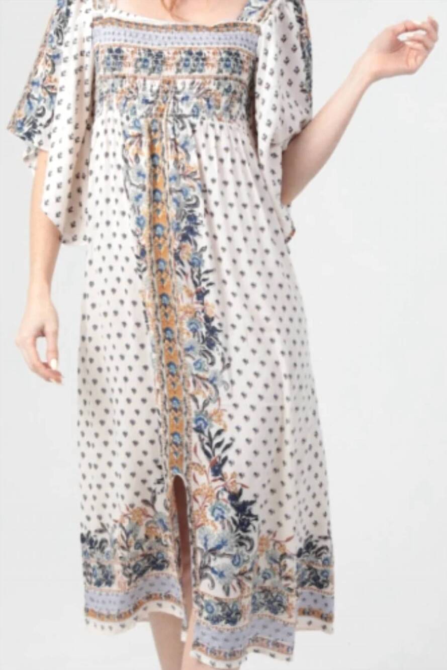 NEW ANGIE short sleeve printed dress in ivory